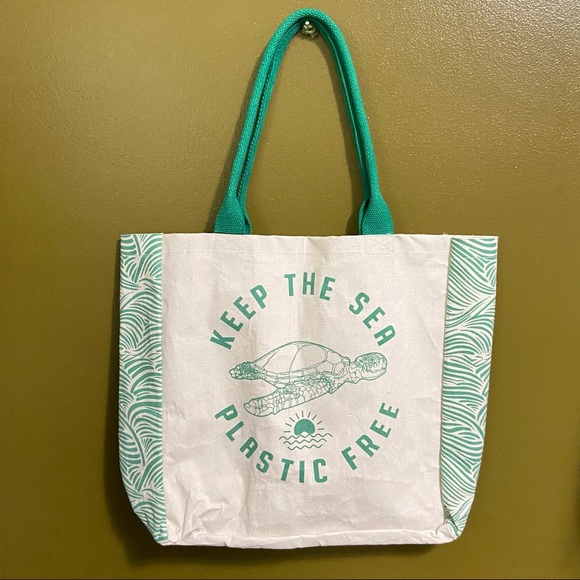 TURTLE PROTECTION Keep the Sea Plastic Free Tote Reusable Shopping Bag - Picture 1 of 10